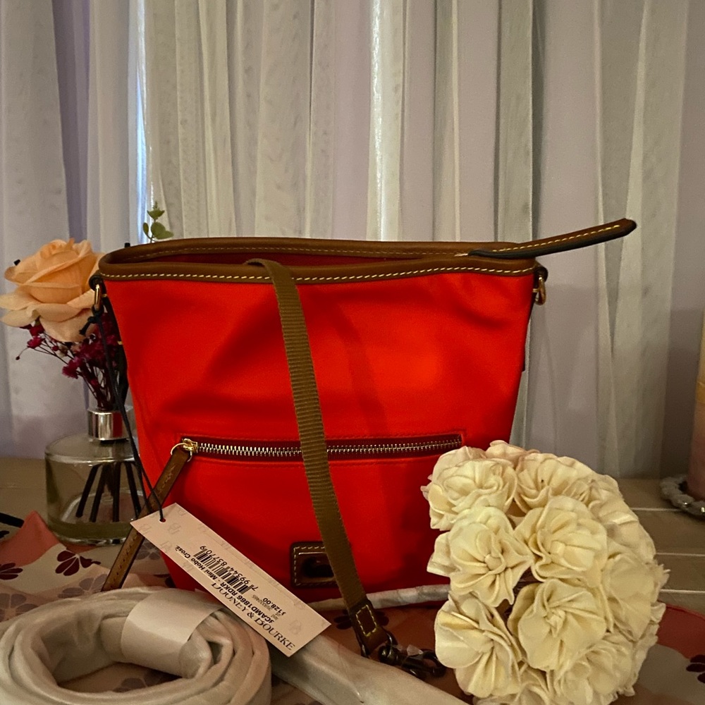 NWT D&B mini hobo red w/brown leather trim.